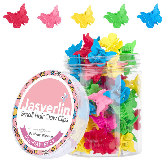 JASVERLIN front packaging showing 50 colorful butterfly clips for quick styling