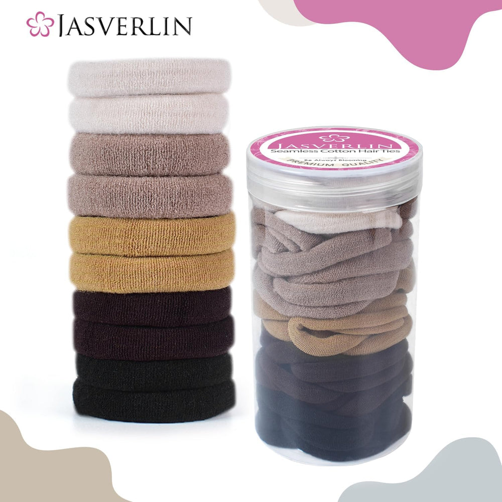 JASVERLIN demonstrating a neat top knot using a seamless hair tie for secure styling