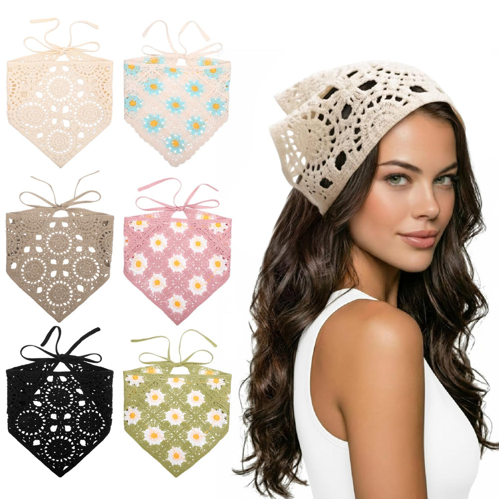 JATEBI front view of green crochet bandana set showing patterns and packaging benefit of variety