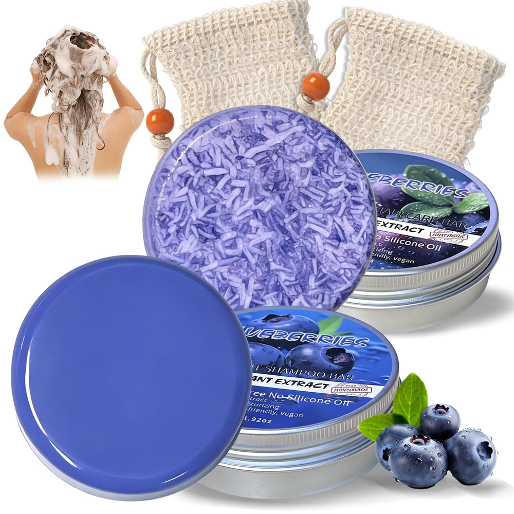 Jaxbo front packaging showing both blueberry shampoo and conditioner bars for travel convenience