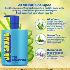 JB SKRUB ingredients label highlighting aloe and green tea