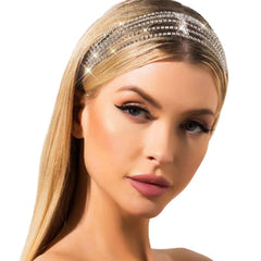 JEAIRTS front view silver rhinestone headchain showing elegant sparkle and fit