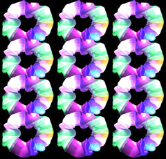 jeffan front view of 12-pack LED scrunchies showing packaging and glow benefit
