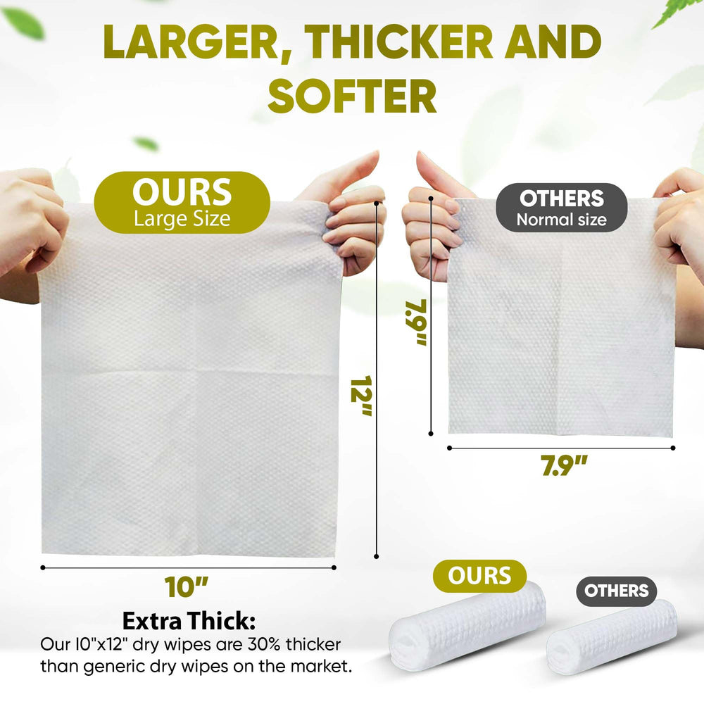 JenMom towel held in hand to show extra-large 10x12 size
