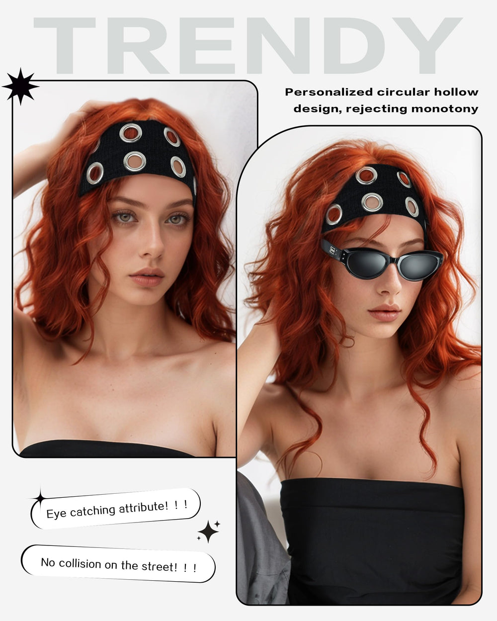 JENSVOIR headband worn over long hair demonstrating secure hold benefit