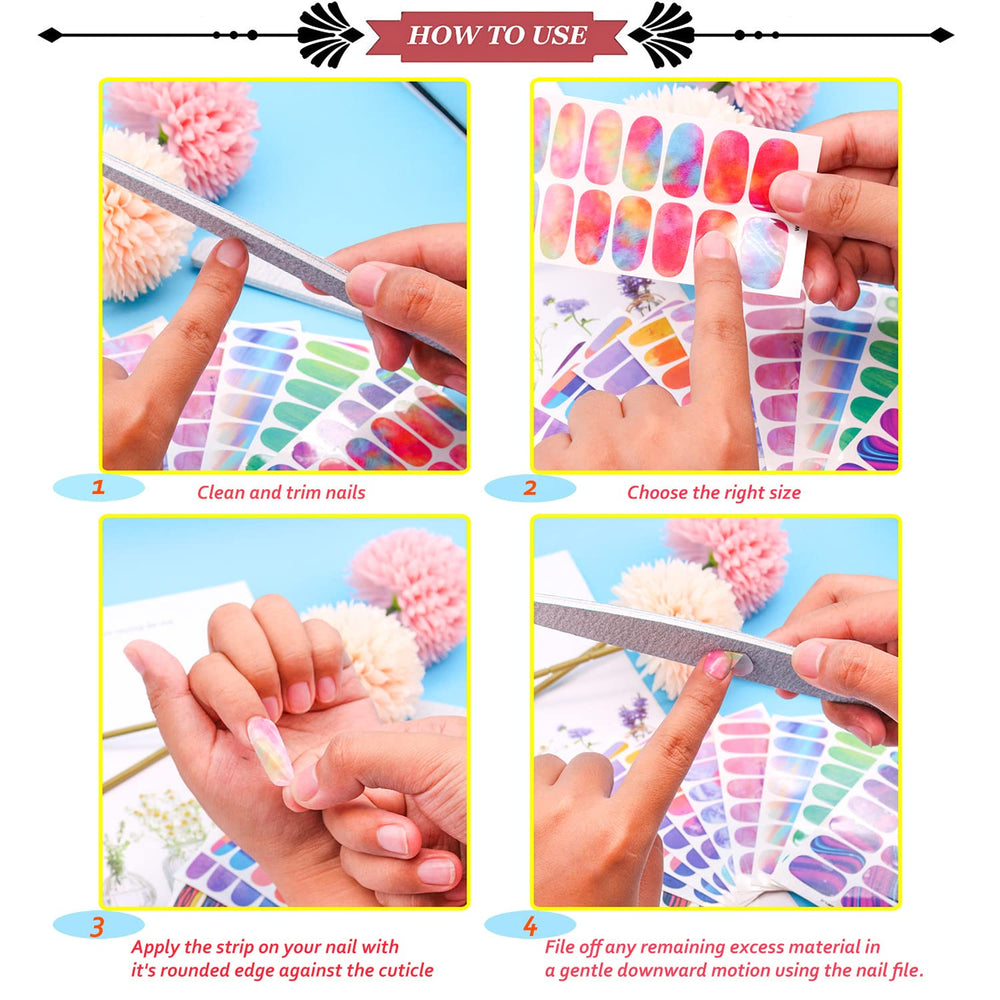 JERCLITY manicure table with stickers and file demonstrating easy at-home use benefit