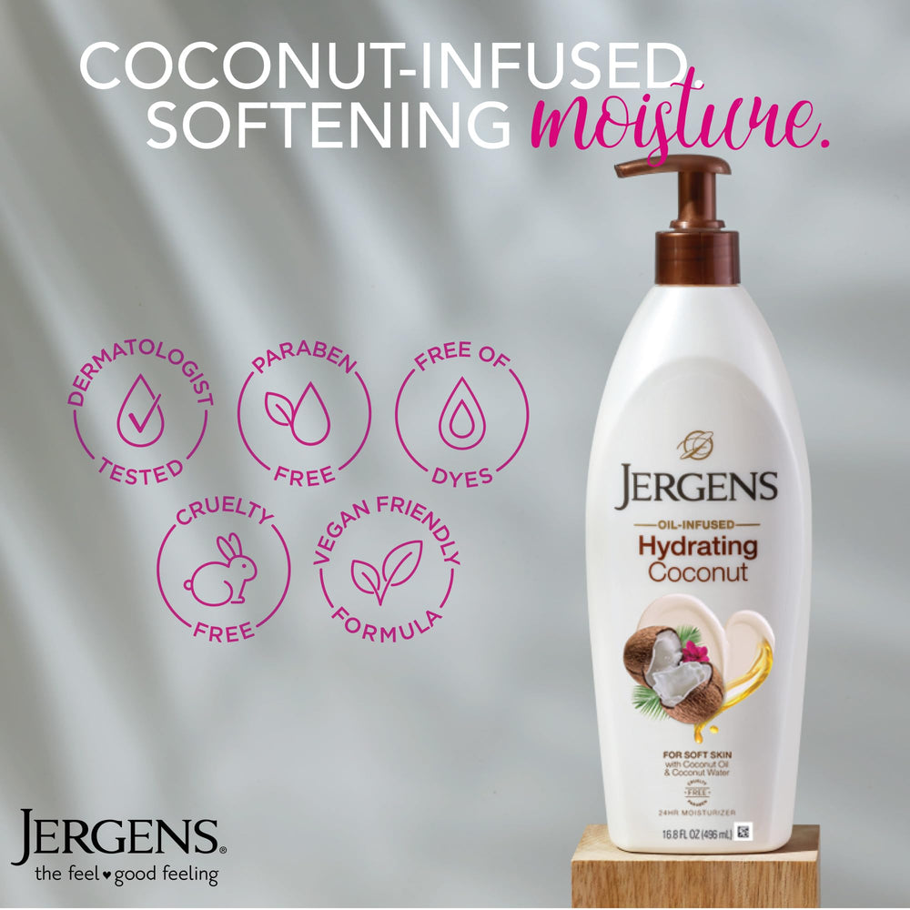 Jergens being applied to hands restoring softness and relieving dryness