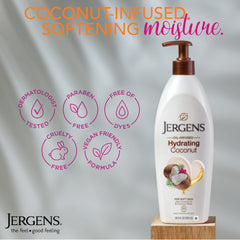 Jergens lotion pour close-up showing creamy texture and fast-absorbing finish