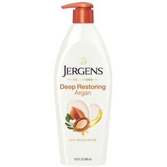Jergens front packaging showing bottle and pump, benefits quick hydration