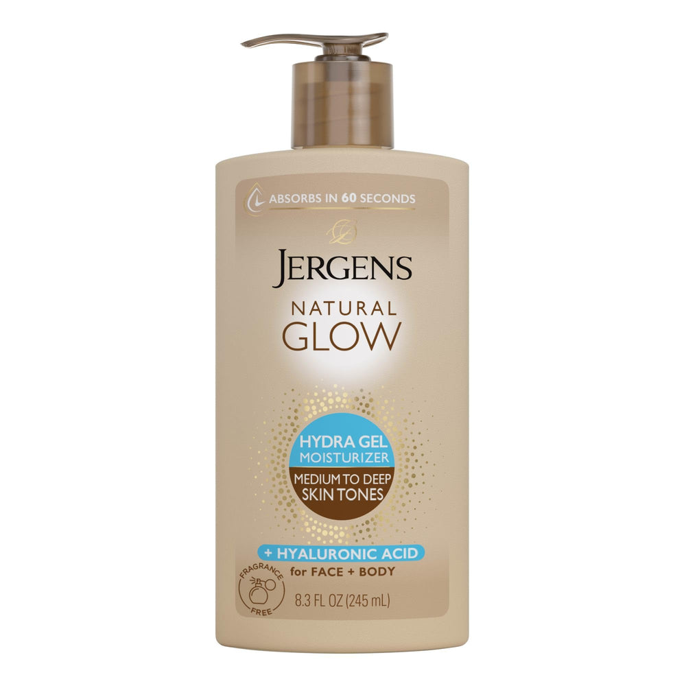 Jergens front packaging showing hydra gel moisturizer and gradual tan benefits