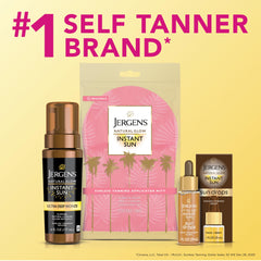 Jergens lifestyle bathroom vanity shot suggesting at-home tanning routine ease
