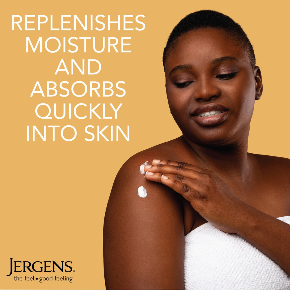 Jergens lotion pump dispensing lightweight texture that absorbs quickly for non-sticky feel