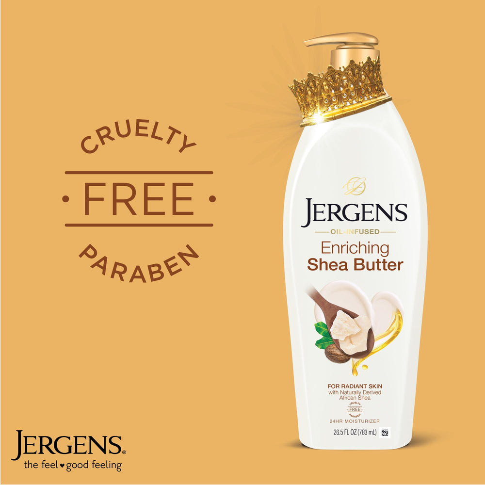 Jergens lotion being dispensed from pump showing easy application benefit