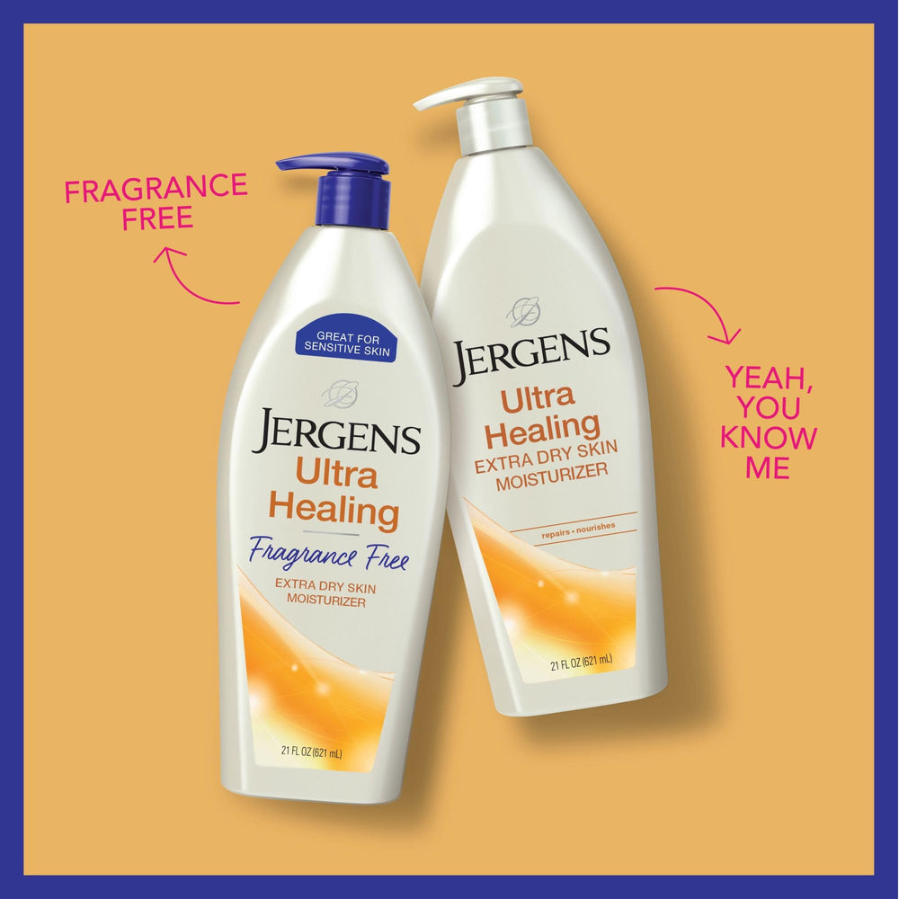 Bathroom shelf lifestyle with Jergens emphasizing daily routine hydration benefits