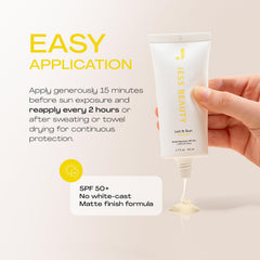JESS BEAUTY ingredients label detail highlighting green tea, aloe, and squalane