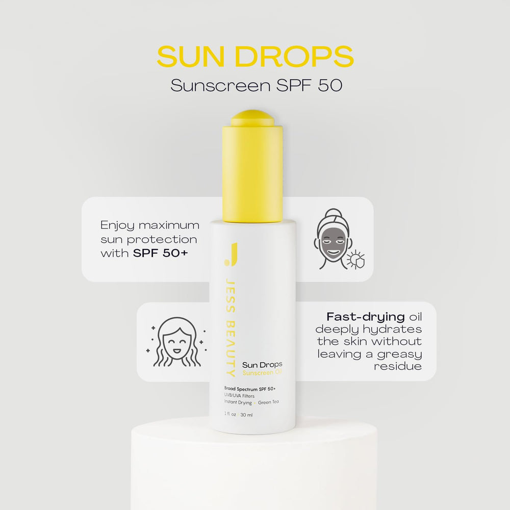 JESS BEAUTY dropper with oil texture highlighting quick absorption benefit