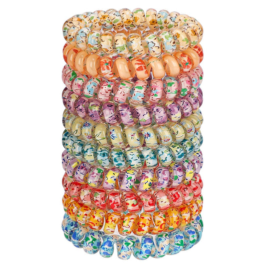 JessLab front packaging showing 10 colorful coil hair ties and floral prints for style