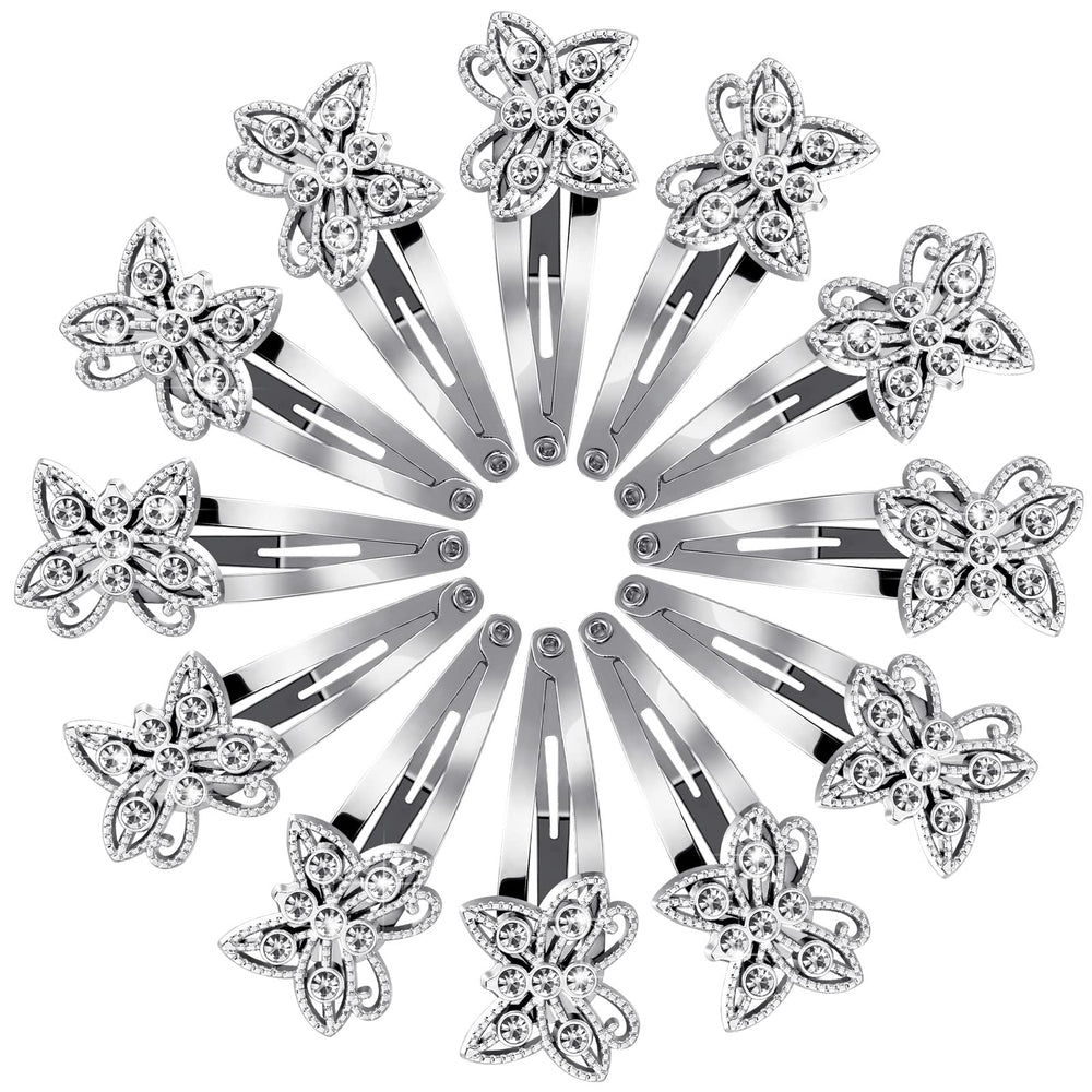Jexine front view of twelve butterfly clips showing sparkle and packaging benefit