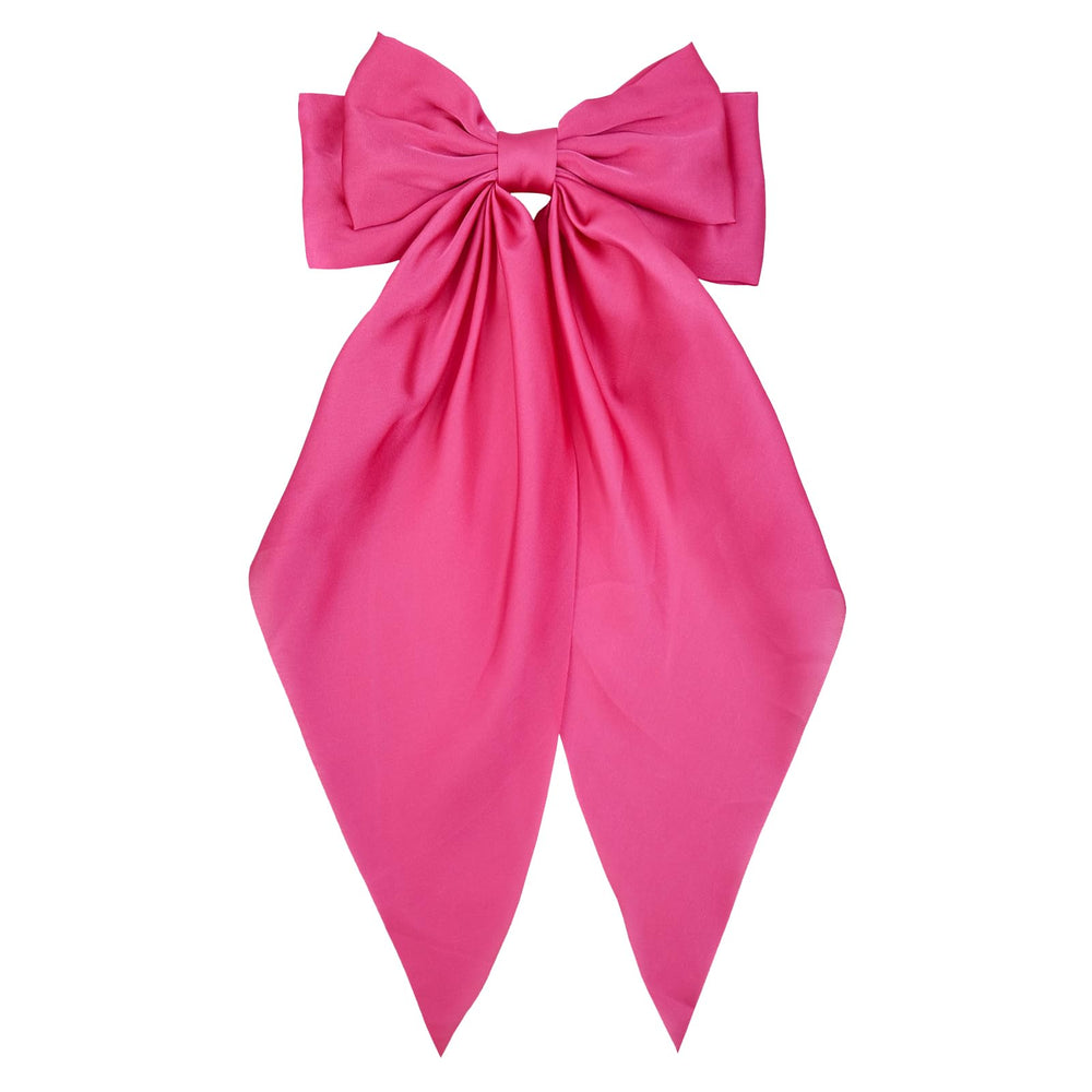JGQUR hot pink bow front view showing elegant satin and secure clip