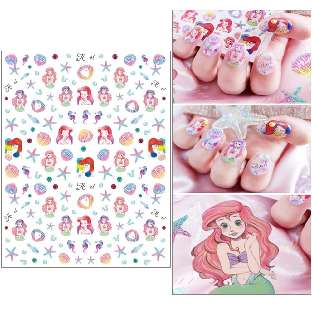 JinPren close-up of a sheet displaying detailed mermaid and princess nail art patterns