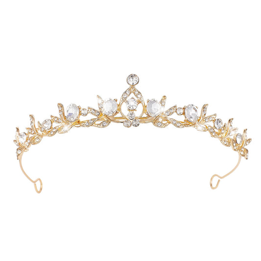 JITINX gold tiara front view shows elegant shape and sparkle
