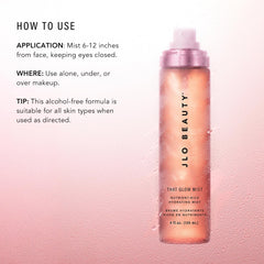 JLO BEAUTY bottle side label showing ingredients and calming appeal