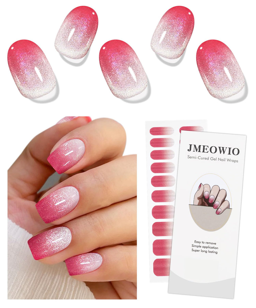 jmeowio close-up of gel strip texture showing gradient cat-eye particles for premium shine