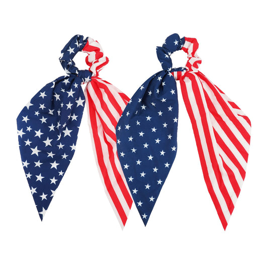 Jocbean scrunchie front view showing patriotic flag print and soft fabric for comfort
