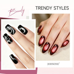JODSONE finished cat eye gel nails in lifestyle setting showcasing polished effect