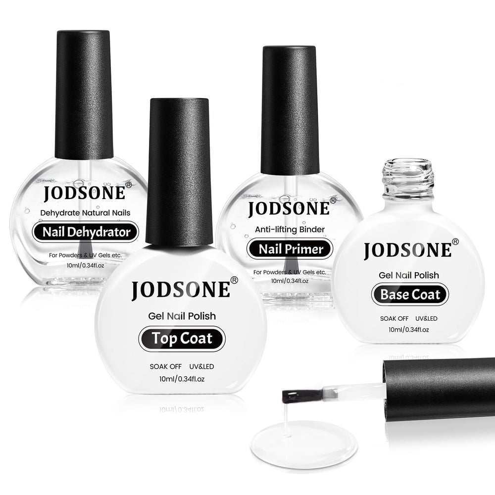 JODSONE kit front packaging showing all four bottles and polished nails benefit