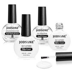 JODSONE kit front packaging showing all four bottles and polished nails benefit
