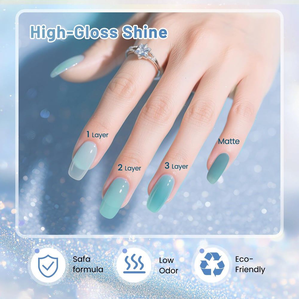 JODSONE layered nail art ombre showing translucency benefit: customizable depth and effect