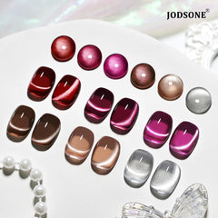 JODSONE nails in use on hands showcasing finished holographic cat-eye manicure