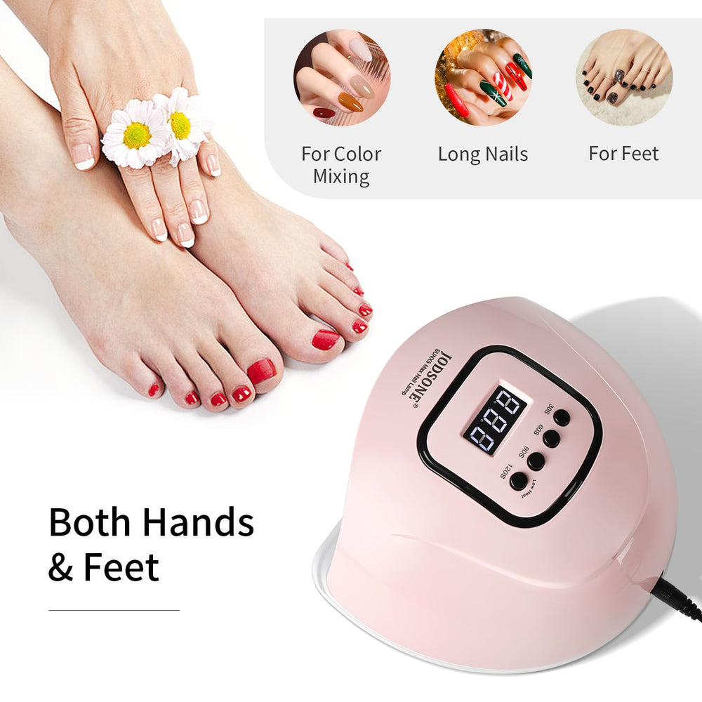 JODSONE lamp in manicure setup demonstrating salon-like convenience