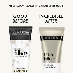 John Frieda label close-up highlighting biotin and hyaluronic acid benefits