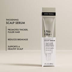 John Frieda applying serum to scalp targeting roots for strengthened hair
