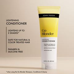 John Frieda conditioner applied to wet hair for gentle brightening