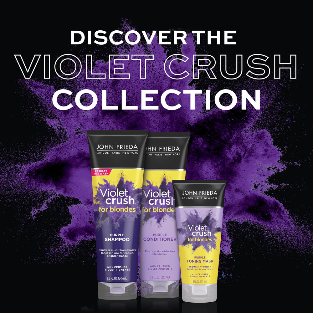 Back label of John Frieda Violet Crush conditioner listing ingredients and directions