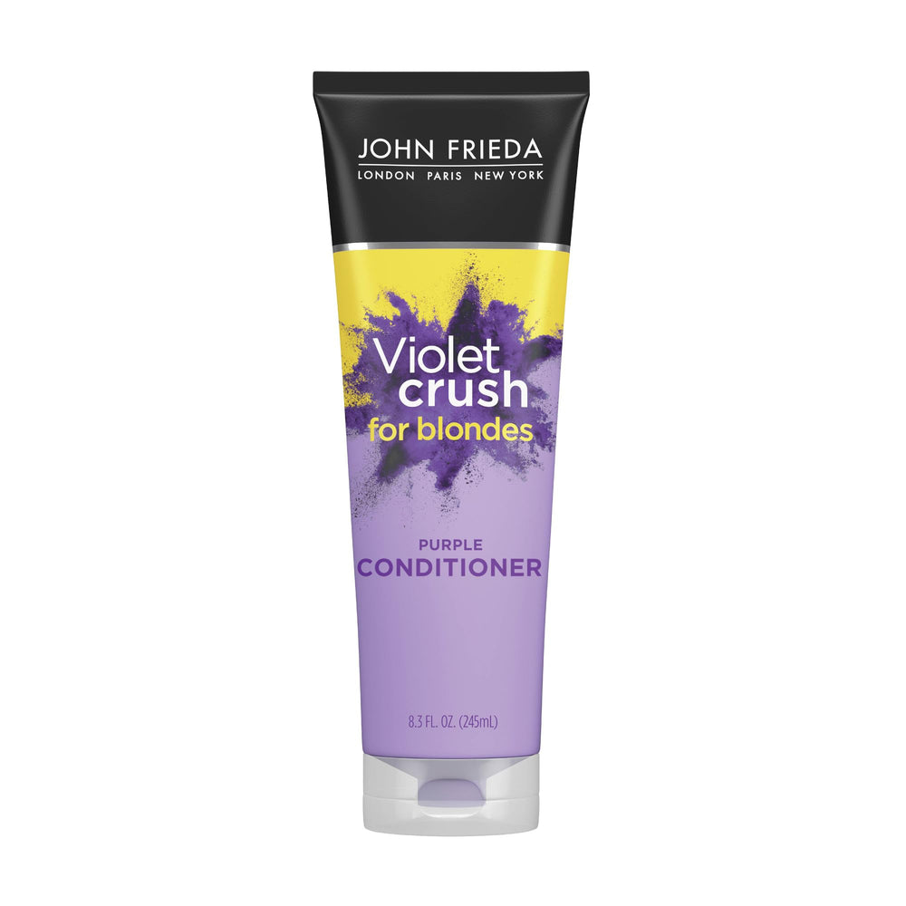 John Frieda bottle front packaging shows violet conditioner benefits