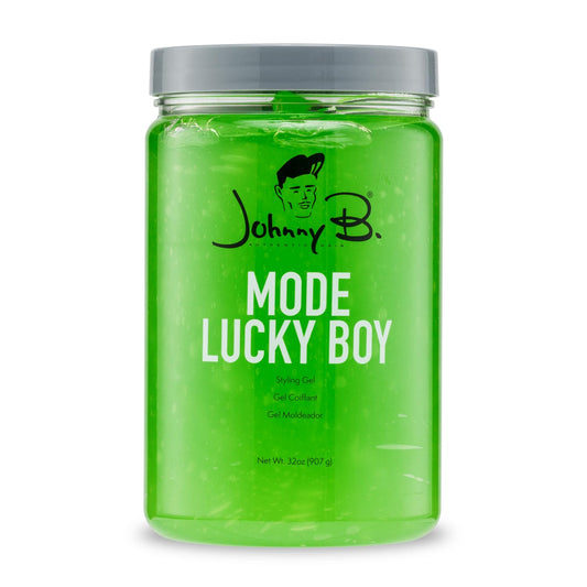 JOHNNY B. front jar showing Lucky Boy green gel and label, highlights collectible design