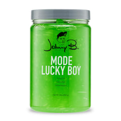 JOHNNY B. front jar showing Lucky Boy green gel and label, highlights collectible design