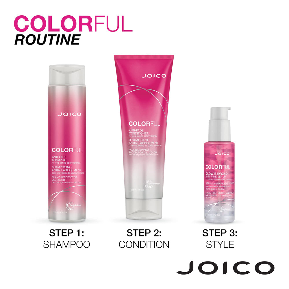 Joico bottles next to hand for scale showing compact travel-friendly size