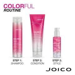 Joico bottles next to hand for scale showing compact travel-friendly size