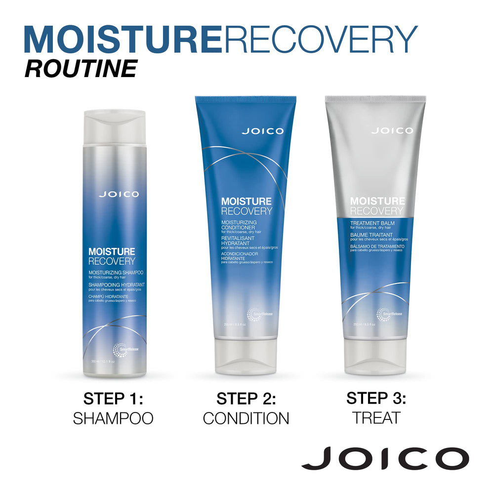 Joico set styled on bathroom shelf suggesting a salon-quality routine
