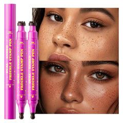 Jolilab freckle pen front view showing compact pink body and dual-end design for portability