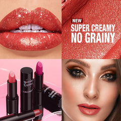 Model wearing Jolilab gloss showing bold reflective shine for event styling