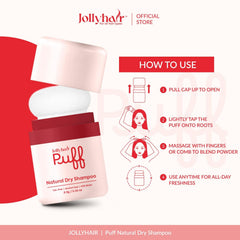JollyHair puff application at roots demonstrating instant volume benefit