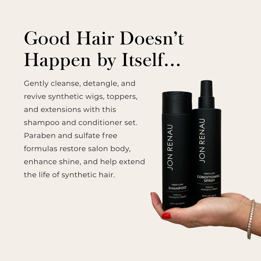 Jon Renau shampoo pouring into hand with foam to show gentle cleansing benefit