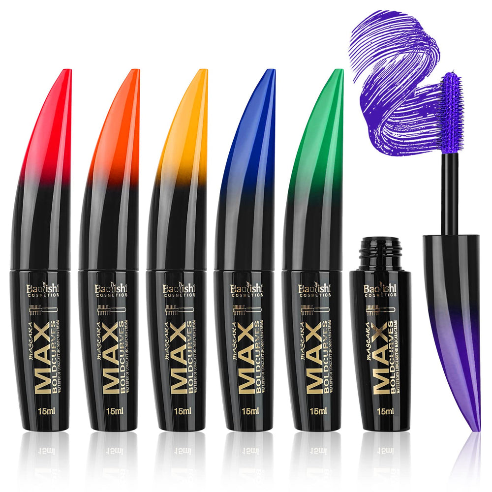 Joyeee mascara set front view showing six colorful tubes and vibrant benefit