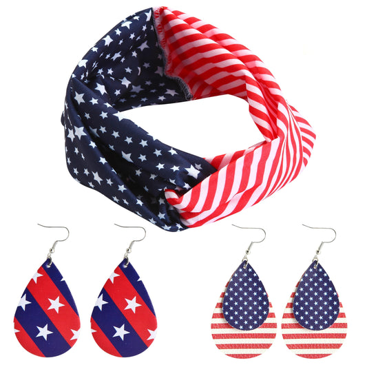 JOYIN flag headband front view showing bold stars and stripes, perfect for visible patriotism